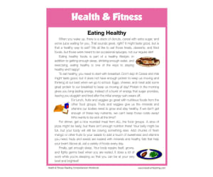 Eating Healthy Health and Fitness Reading Comprehension Worksheet