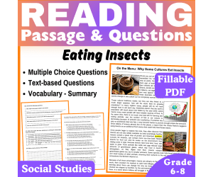 Eating Insects: Social Studies Reading Passage (Fillable PDF)
