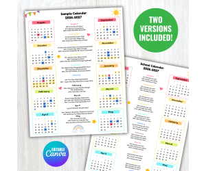 Editable 2026-2027 School Calendar Template, 26-27 Academic Calendar