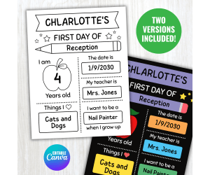 Editable First Day of School Sign - Back to school Photo Prop Keepsake