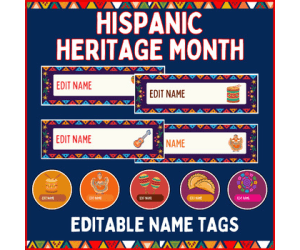 Editable Hispanic heritage month classroom name tags labels decor