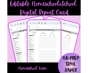 Editable Homeschool/School Digital Report Card (4 Quarters)