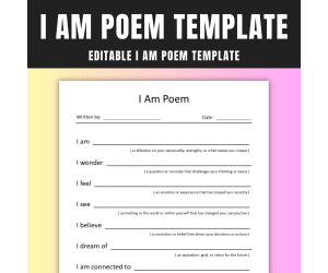 Editable I Am Poem Template for Older Students with Instructions