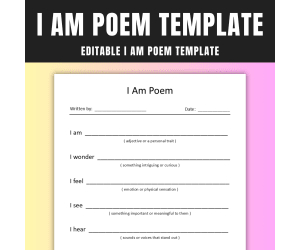 Editable I Am Poem Template for Younger Students with Instructions