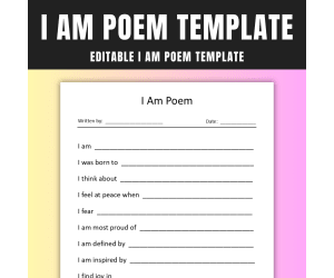 Editable I Am Poem Template with Engaging Prompts and Instructions