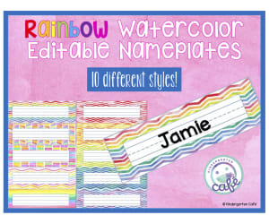Editable Nameplates - Rainbow Water Color Theme