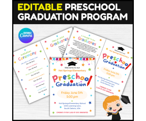 EDITABLE Preschool, Pre-K Graduation Ceremony Program Template Flyer