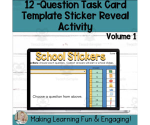 Editable Self-Checking Sticker Reveal Task Card Template Activity Vol.