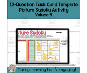 Editable Self-Checking Task Card Template Activity Picture Sudoku Vol5