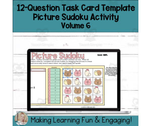 Editable Self-Checking Task Card Template Activity Picture Sudoku Vol6