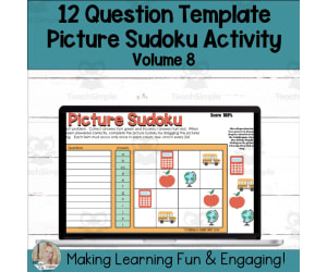 Editable Self-Checking Template Digital Activity Picture Sudoku V8