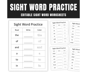 Editable Sight Word Worksheets, Read Write Color Sight Word Practice