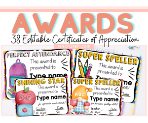 Editable Student Awards Certificates for End-of-Year, Back to School