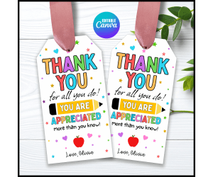 Editable Teacher Appreciation Week Gift Tags for Teachers and Staff