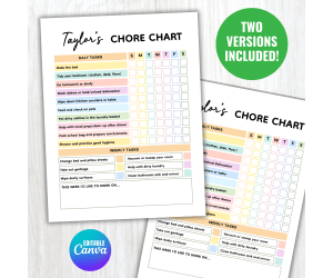 Editable Weekly Chore Chart, Daily & Weekly Checklist, Responsibility