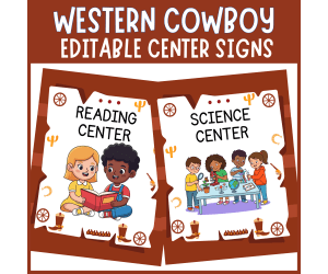 Editable Western cowboy cowgirl themed center sign classroom Decor