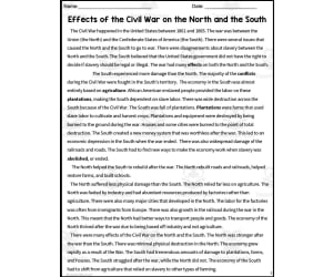 Effects of the Civil War on the North and the South Reading Packet