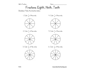 Eighths, Ninths, Tenths Fractions Worksheet