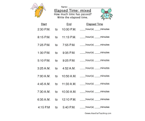 Elapsed Time Mixed Worksheet