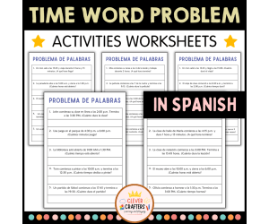 Elapsed Time Word Problem Worksheets in Spanish