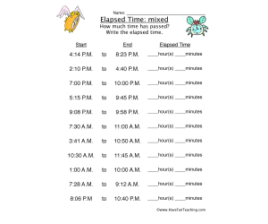 Elapsed Time Worksheet - Mixed
