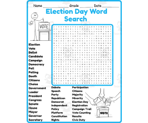 Election Day Word Search 2nd 3rd 4th 5th Grade worksheet activity