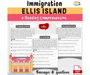 Ellis Island Reading Comprehension passage & Question Worksheet | Immi