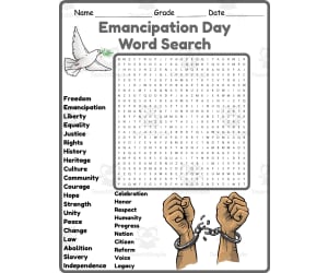 Emancipation Day Word Search 2nd 3rd 4th 5th Grade Worksheet Activity