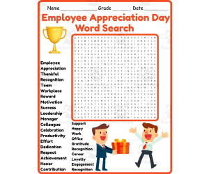 Employee Appreciation Day Word Search 2nd 3rd 4th 5th Grade Worksheet