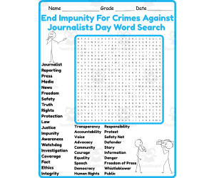 End Impunity for Crimes against Journalists Day Word search 2nd grade