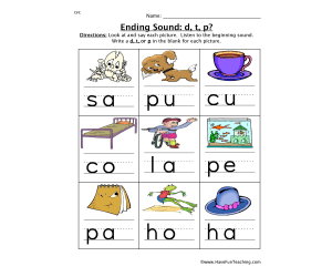 Ending Sound D T P Worksheet