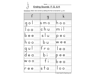 Ending Sounds F G K Worksheet