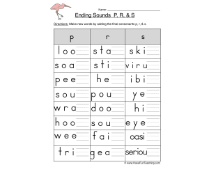 Ending Sounds P R S Worksheet