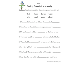 Ending Sounds T W X Y Sentences Worksheet