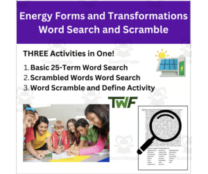 Energy Forms and Transformations Word Search and Scramble Activity