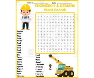 ENGINEER'S DESIGNS Word Search Worksheet Activity (5th, 6th, 7th & 8th