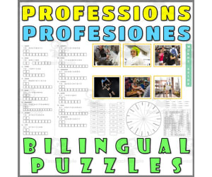 English Spanish Vocabulary Flash Cards Worksheets Puzzles PROFESSIONS