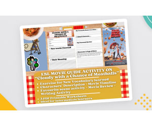 ESL Movie Guide Worksheets on "Cloudy with a Chance of Meatballs"