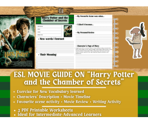 ESL Movie Guide Worksheets on Harry Potter and the Chamber of Secrets
