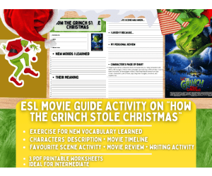 ESL Movie Guide Worksheets on "How the Grinch stole Christmas" - 2000