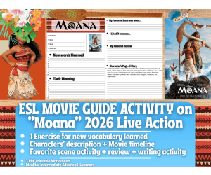 ESL Movie Guide Worksheets on "Moana" - 2026 Live Action