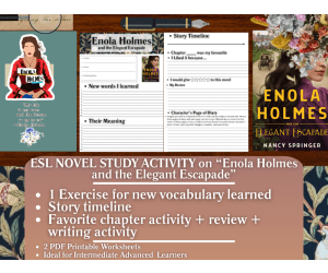 ESL Novel Study Worksheets - Enola Holmes and the Elegant Escapade