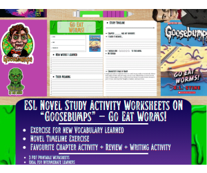 ESL Novel Study Worksheets - Go Eat Worms! - Goosebumps - R.L Stine