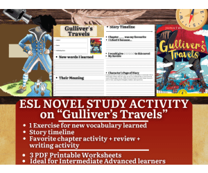 ESL Novel Study Worksheets - Gulliver's Travels - Jonathan Swift