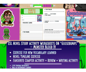 ESL Novel Study Worksheets - Monster Blood IV - Goosebumps - R.L Stine