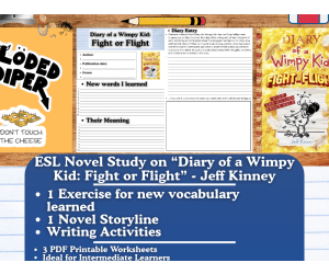 ESL Novel Study Worksheets on "Diary of a Wimpy Kid: Fight or Flight"