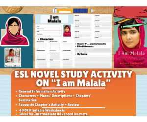 ESL Novel Study Worksheets on "I am Malala" by Malala Yousafzai