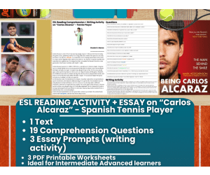 ESL Reading Comprehension + Essay - Carlos Alcaraz - Tennis Player