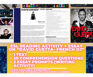 ESL Reading Comprehension + Essay - David Guetta - French DJ