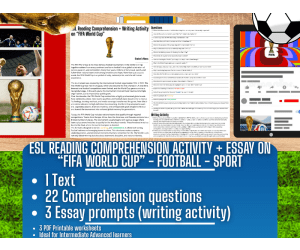 ESL Reading Comprehension + Essay - FIFA World Cup - Football - Sports